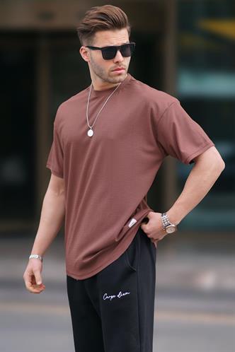 Kahverengi Basic Oversize Erkek Tişört 7012