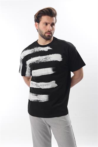 Siyah Baskılı Regular Fit Erkek T-shirt E7107