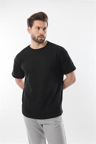 Siyah Bisiklet Yaka Erkek T-shirt E7128