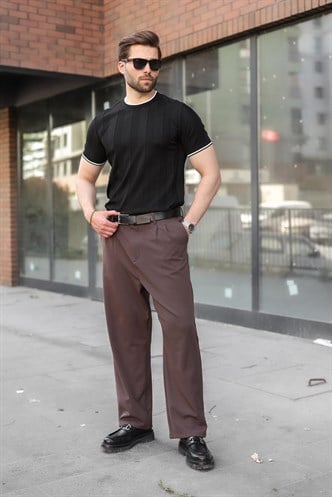 Siyah Bisiklet Yaka Regular Fit Triko Erkek Tişört E7487
