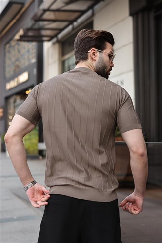 Madmext Erkek Açık Kahverengi Triko Tişört 5684