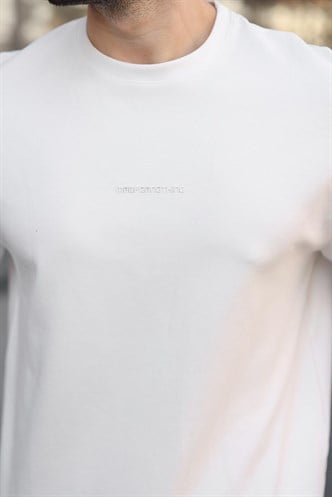 Ekru Bisiklet Yaka Oversize Erkek Tişört E7176