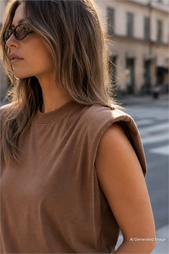 Mad Girls Brown Sleeveless T-Shirt MG900