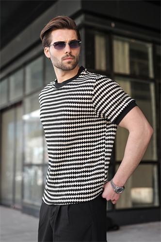 Siyah Jakarlı Bisiklet Yaka Erkek Tişört E7181