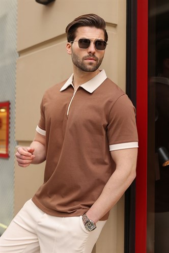 Kahverengi %100 Pamuklu Polo Yaka Şort Tişört Takım E7358