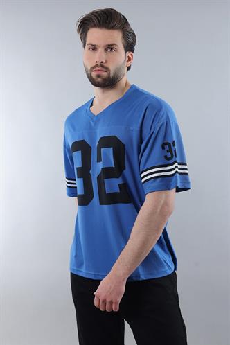 Saks Baskılı V Yaka Erkek Tişört E5838