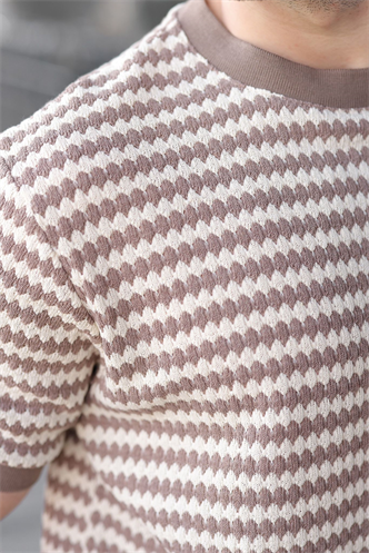 Kahverengi Jakarlı Bisiklet Yaka Erkek Tişört E7181