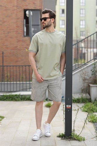 Mint Yeşili %100 Pamuklu Bisiklet Yaka Şort Tişört Takım E7359