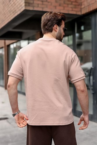 Camel Şerit Detaylı Modern Kesim Erkek Tişört E7182