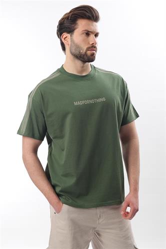 Haki Bisiklet Yaka Baskılı Erkek T-shirt E7110