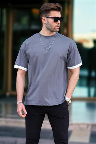 Füme Oversize Bisiklet Yaka Tişört 6184