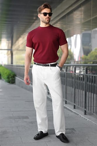 Bordo Bisiklet Yaka Regular Fit Erkek Tişört E7188