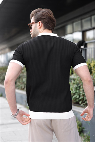 Siyah Polo Yaka Triko Erkek Tişört E7464