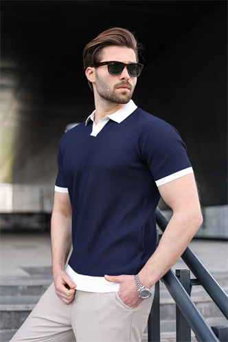 Lacivert Polo Yaka Triko Erkek Tişört E7464