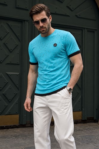 Madmext Turquoise Rapped T-shirt for Men 4489