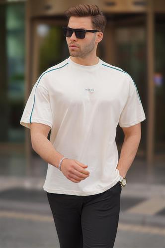 Ekru Oversize Bisiklet Yaka Tişört 7009