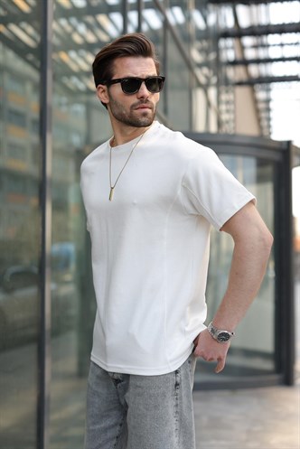 Ekru Dikiş Detaylı Regular Fit Erkek Tişört E7183