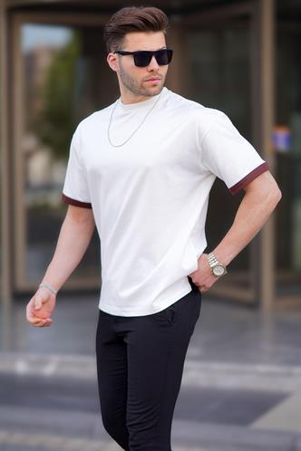 Beyaz Oversize Bisiklet Yaka Tişört 6184