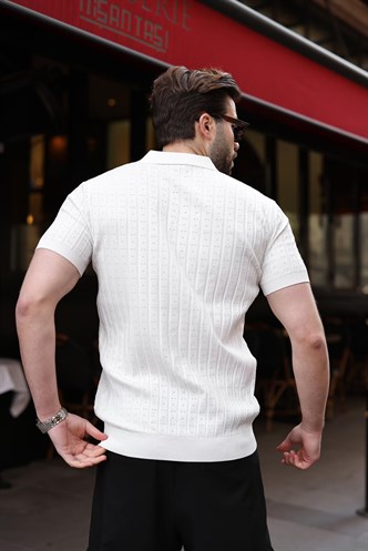 Beyaz Polo Yaka Slim Fit Triko Erkek Tişört E7465