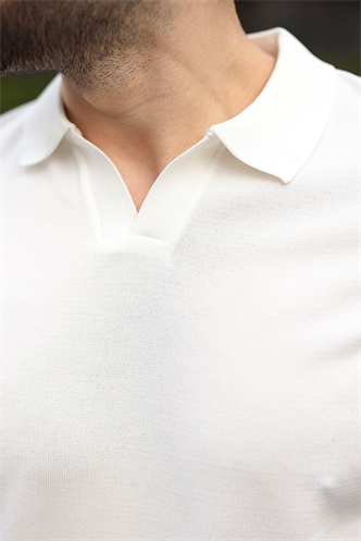 Beyaz Polo Yaka Triko Kısa Kollu Erkek Tişört E7463