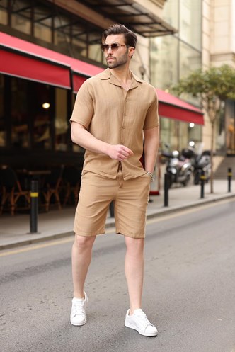 Vizon %100 Pamuklu Erkek Şort Gömlek Takım E7361