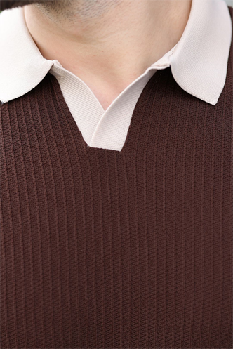 Kahverengi Polo Yaka Triko Erkek Tişört E7464