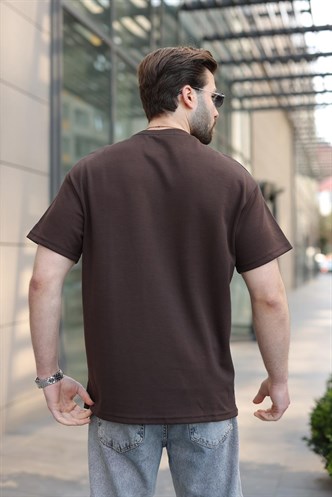 Acı Kahverengi Dikiş Detaylı Regular Fit Erkek Tişört E7183