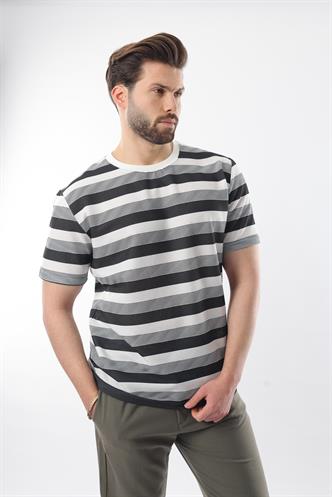Siyah Bisiklet Yaka Çizgili Erkek T-shirt E7118