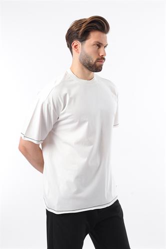  Madmext Ekru Bisiklet Yaka Basic Erkek Tişört E7105