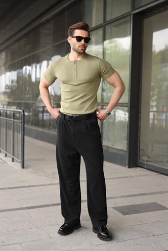 Mint Yeşili Yarım Düğmeli Slim Fit Erkek Tişört E7186