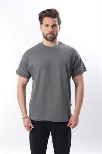 Füme Bisiklet Yaka Çoban Dikişli Overfit Erkek T-shirt E7103