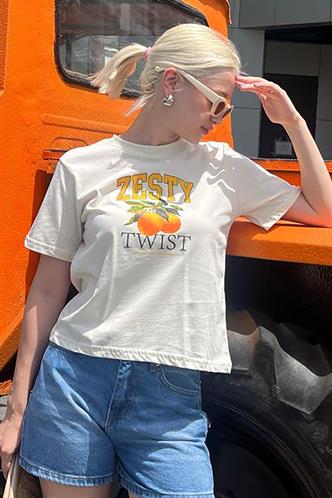 Sarı Bisiklet Yaka Pamuklu Kısa Kollu Kadın T-Shirt MG2150