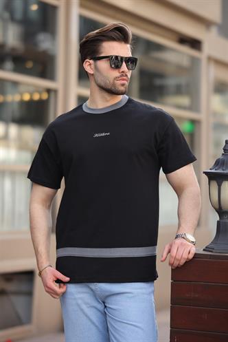 Siyah Baskılı %100 Pamuklu  Erkek T-shirt E7135