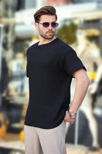 Madmext Siyah Bisiklet Yaka Oversize Erkek T-shirt E7134