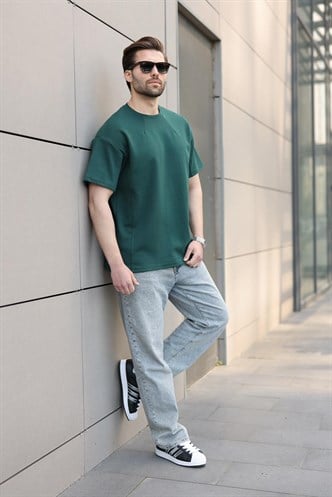 Nefti Yeşili Dikiş Detaylı Regular Fit Erkek Tişört E7183