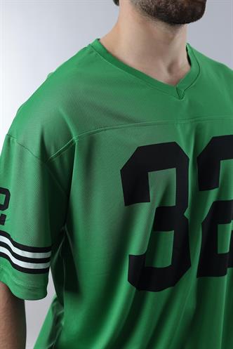 Yeşil Baskılı V Yaka Erkek Tişört E5838