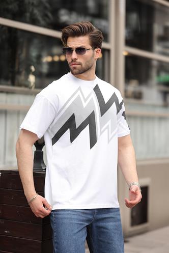 Beyaz Baskılı %100 Pamuk Erkek T-shirt E7111