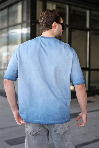 İndigo %100 Pamuklu Bisiklet Yaka Oversize Erkek Tişört E7177