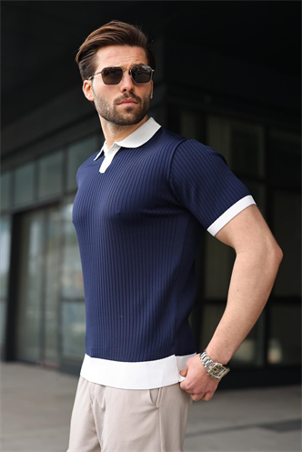 Lacivert Polo Yaka Triko Erkek Tişört E7471