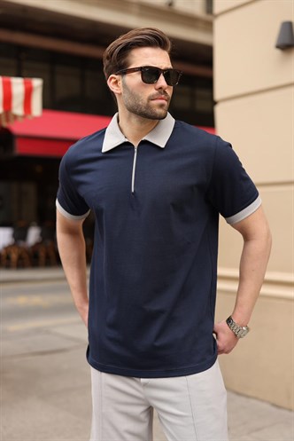 Lacivert %100 Pamuklu Polo Yaka Şort Tişört Takım E7358