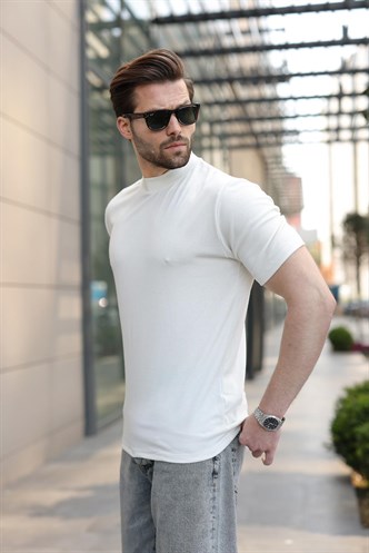 Ekru Bisiklet Yaka Basic Erkek T-shirt E7113
