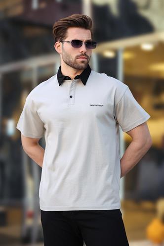 Madmext Boyalı Gri Düğmeli Polo Yaka Erkek T-shirt E7119
