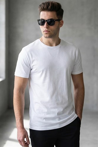 Madmext Beyaz Erkek Tişört 4951
