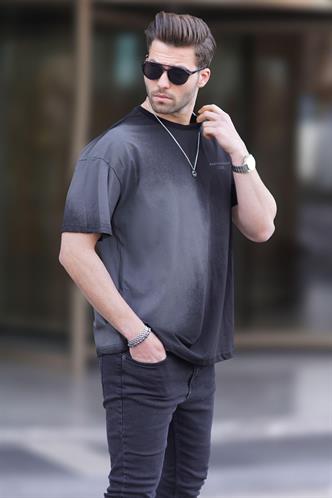 Siyah Baskılı Bisiklet Yaka Erkek Tişört 7028