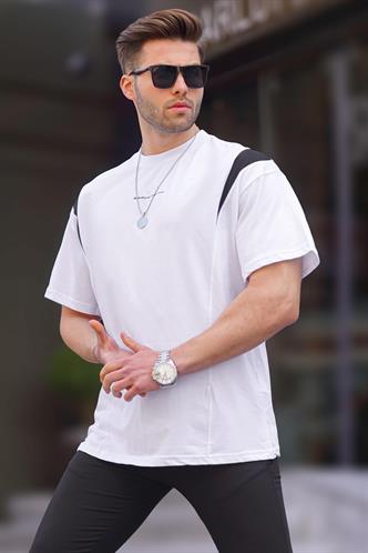 Beyaz Oversize Bisiklet Yaka Tişört 7003