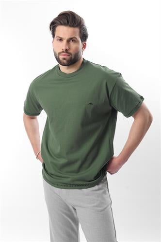 Haki Nakış Detaylı Erkek T-shirt E7112