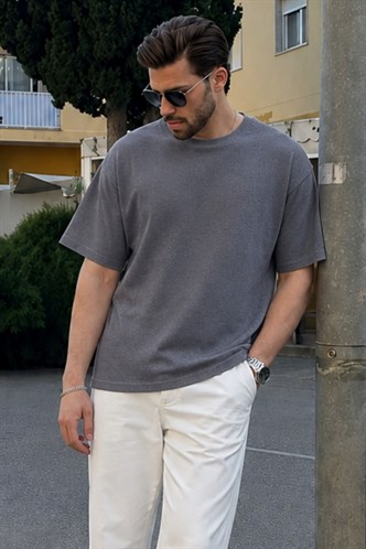 Madmext Füme Bisiklet Yaka Oversize Erkek T-shirt E7134