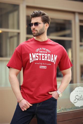 Madmext Bordo Baskılı Erkek Tişört E7124