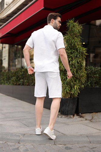 Beyaz %100 Pamuklu Erkek Şort Gömlek Takım E7361