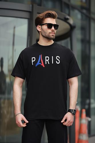 Siyah %100 Pamuklu Baskılı Erkek Tişört E7146